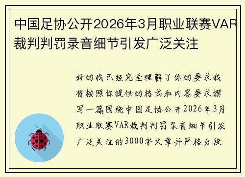 中国足协公开2026年3月职业联赛VAR裁判判罚录音细节引发广泛关注